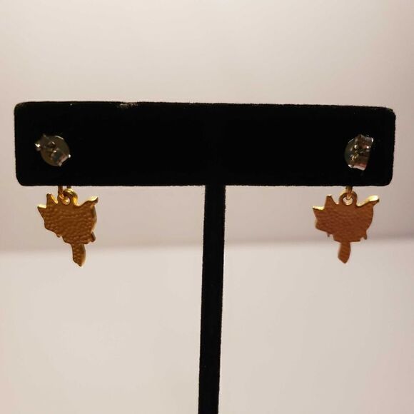 Gold Tone Saddle Earrings with Rhinestone Post - Picture 2 of 3